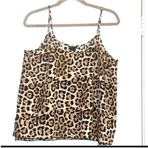 ATM Silk Cami Leopard Print Sleeveless Tank Top - Beige/Black Size Large